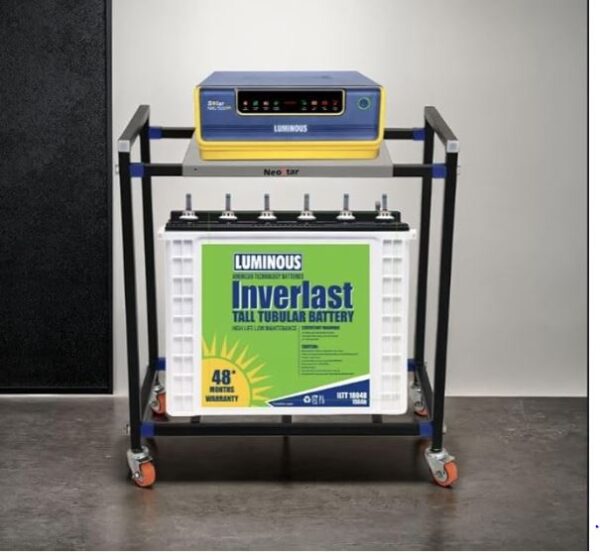 701 inv & battery NEOSTAR 2-Tier UPS Stand for Home and Office | Metal Inverter Trolley with 2inch Metal Body Wheels ,Battery Stand for Inverter with Shelf, Square,Black,Nardo Gray, 2 Shelf ,Single Battery Stand (701)