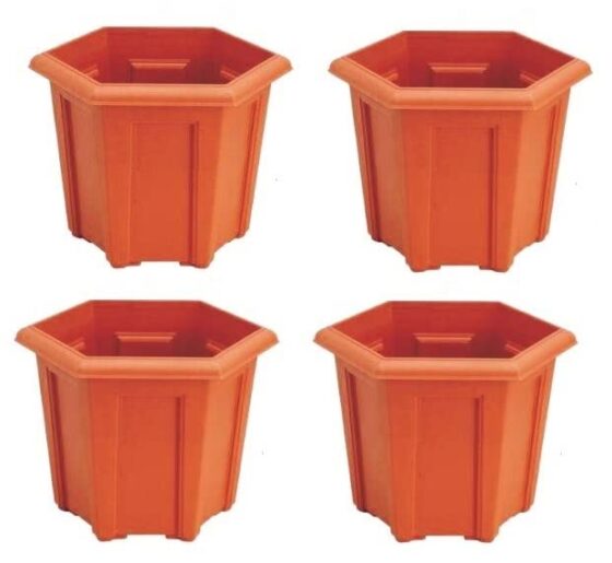 NEO STAR Square Modern Design Durable Plastic Plant Pot with Plate Pack of 4