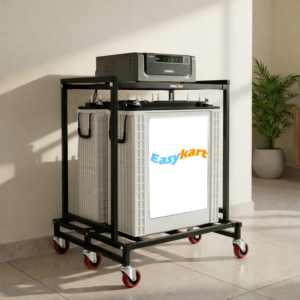 NEOSTAR Double Battery Metal Inverter Trolley/UPS Stand with 2.5 Inch Metal Wheels. (Black & White)