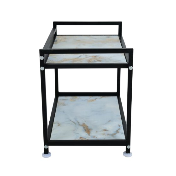 Metal & wooden Microwave Stand , Rack, Organizer For Kitchen Counter (Black &White)