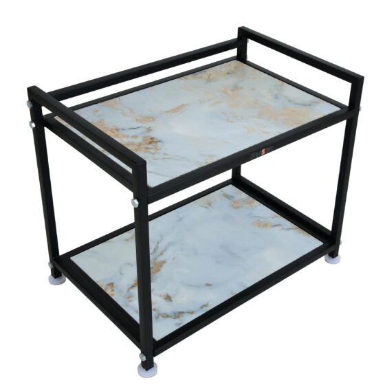 Metal & wooden Microwave Stand , Rack, Organizer For Kitchen Counter (Black &White)
