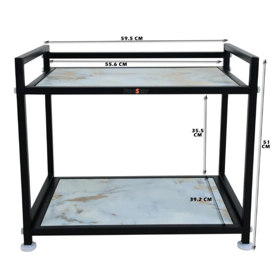 Metal & wooden Microwave Stand , Rack, Organizer For Kitchen Counter (Black &White)