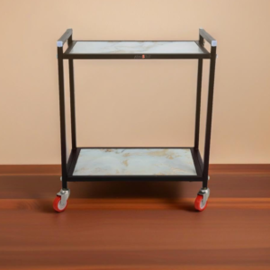 NEO STAR Metal and Wooden Battery Inverter Trolley/Stand with 2.5 Inch Heavy Wheels (Black and White) | Movable Rack | Load Capacity 90 kg | Single Battery and Inverter Stand for Home/Office