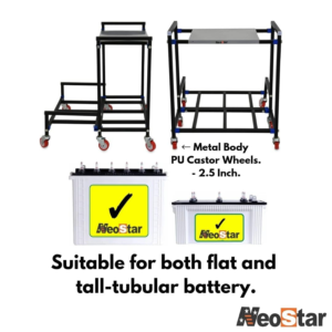 NEOSTAR Double Battery Heavy Metal Inverter Trolley/Stand with 2.5 Inch Wheels (GOLDSTAR) I 2-Tier Metal UPS Stand/Trolley for Two Batteries and Inverter for Home and Office I Load Capacity 170 kg